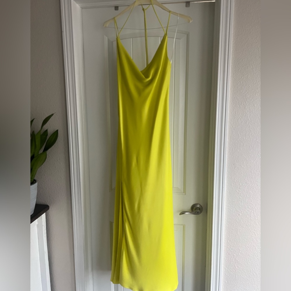 Zara Bright Yellow Midi Cowl Neck Dress - Picture 3 of 6